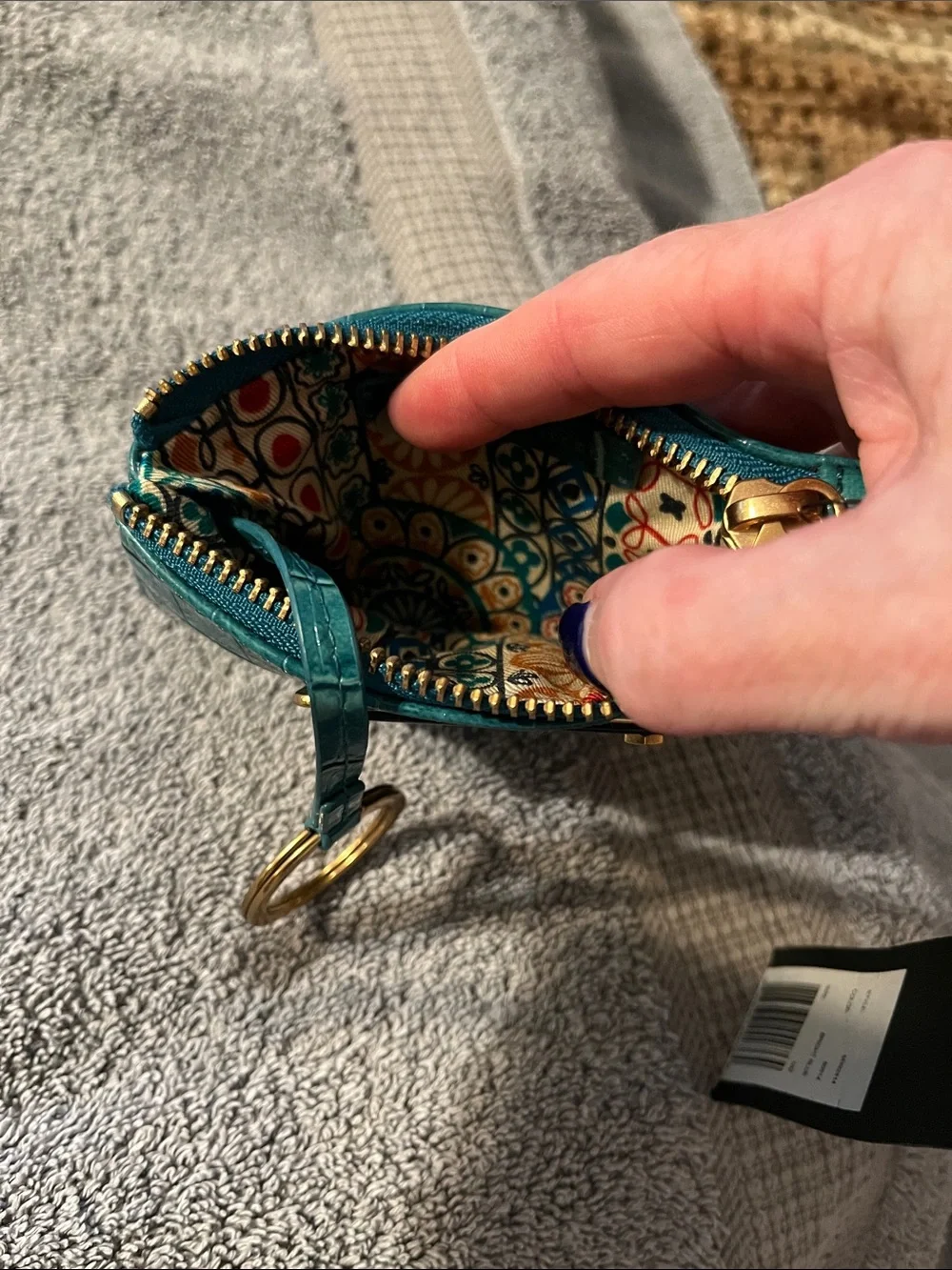 NWT Marc by Marc Jacobs Teal Croc-Embossed Zip Coin Pouch with Black Brass Plate